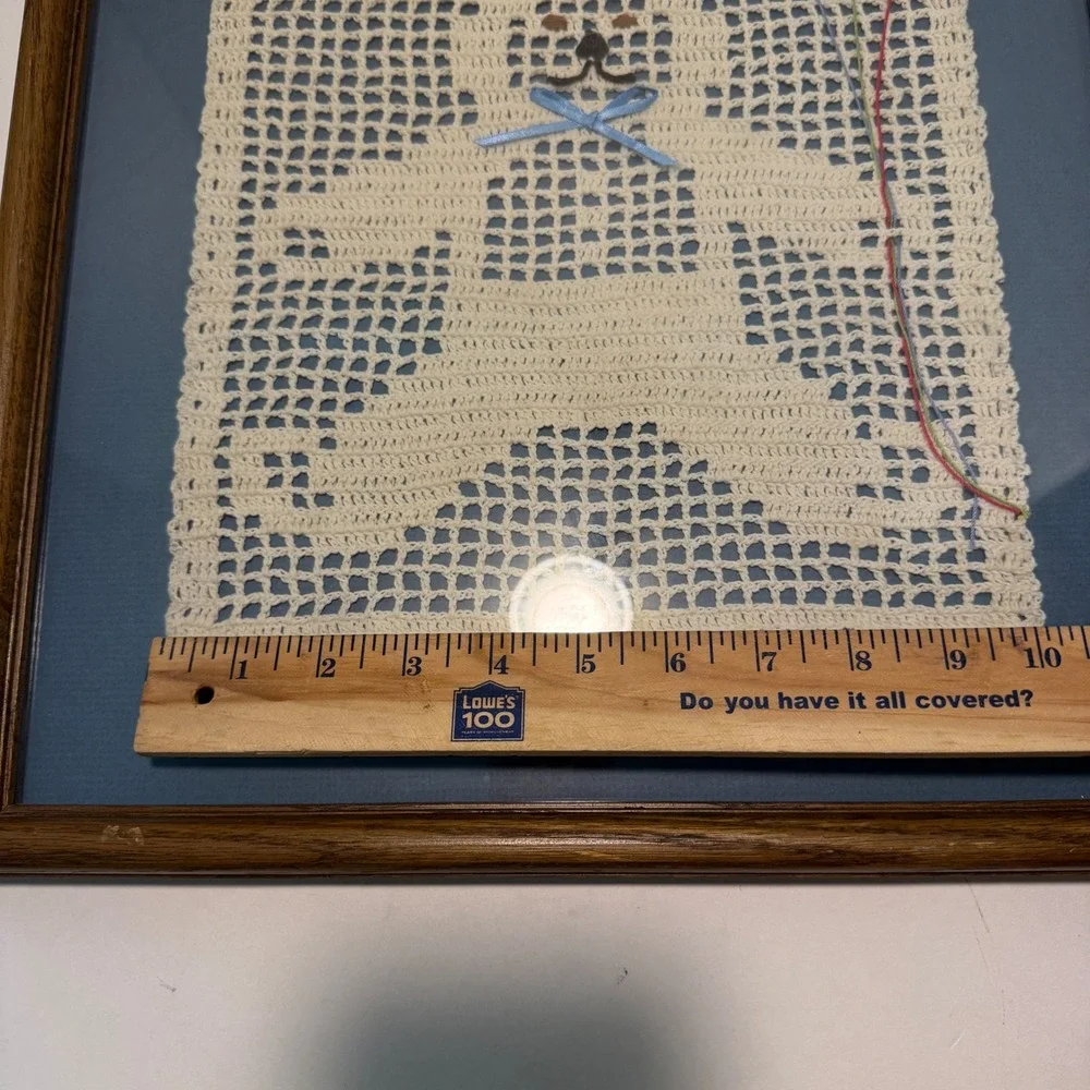 VTG 80s Crochet Teddy‎ Bear Balloons Wall Art Custom Framed Decor Cottage Whimsy